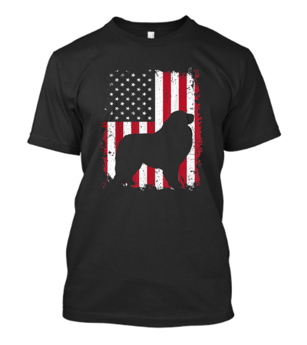Great Pyrenees Silhouette With American Flag Background For 4th Of July T-Shirt