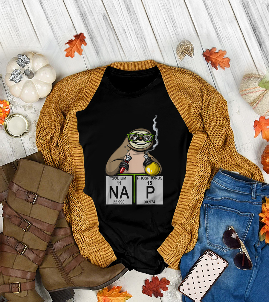 Chemistry Sloth Teacher Funny Science School Nap Sodium Phosphorus T-Shirt