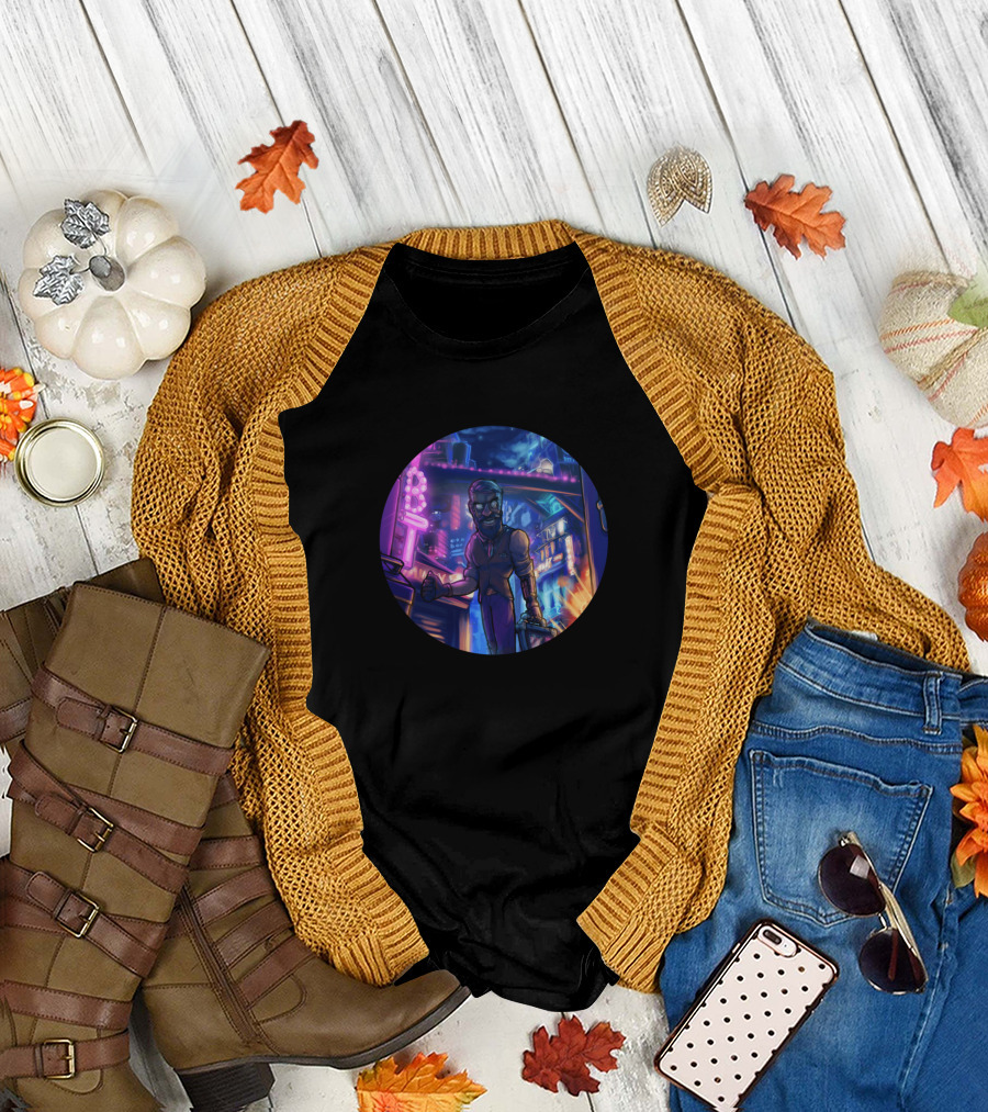 Cybertom Neo-Noir Futuristic Street Scene T-Shirt
