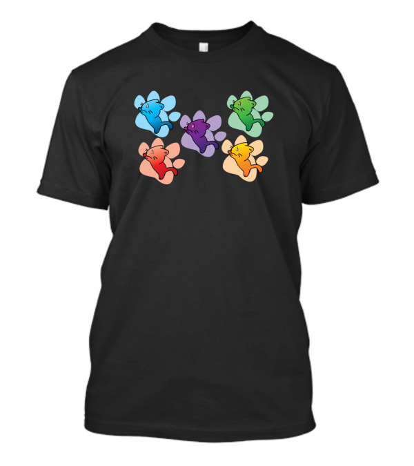 Stay Pawsitive Colorful Cat Paws Quintet T-Shirt