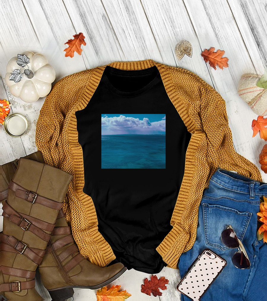 Beautiful View Of Turquoise Ocean In Portugal Stunning Seascape Under Blue Sky T-Shirt