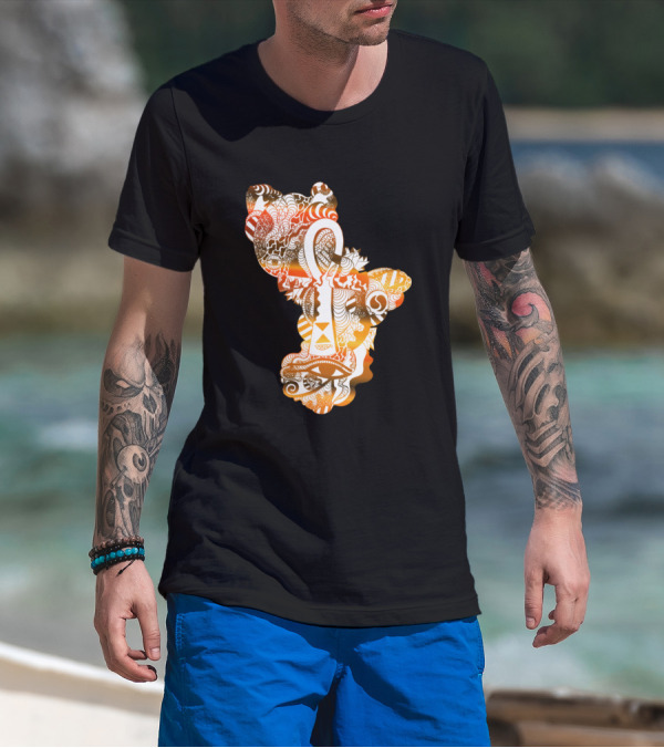 Anubis Horus Ankh Symbol In Gold And White Intricate T-Shirt