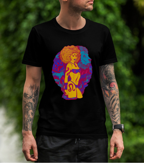 Leo Zodiac Goddess With Vibrant Lion And Astrological T-Shirt