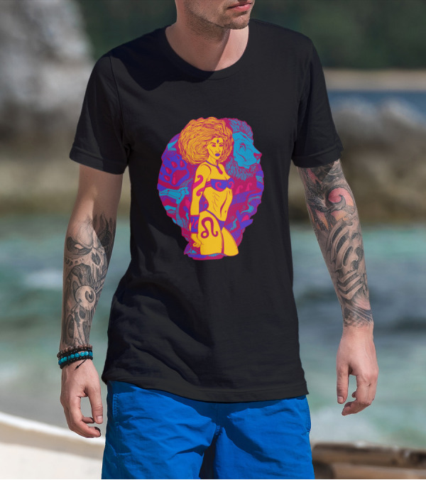 Leo Zodiac Goddess With Vibrant Lion And Astrological T-Shirt