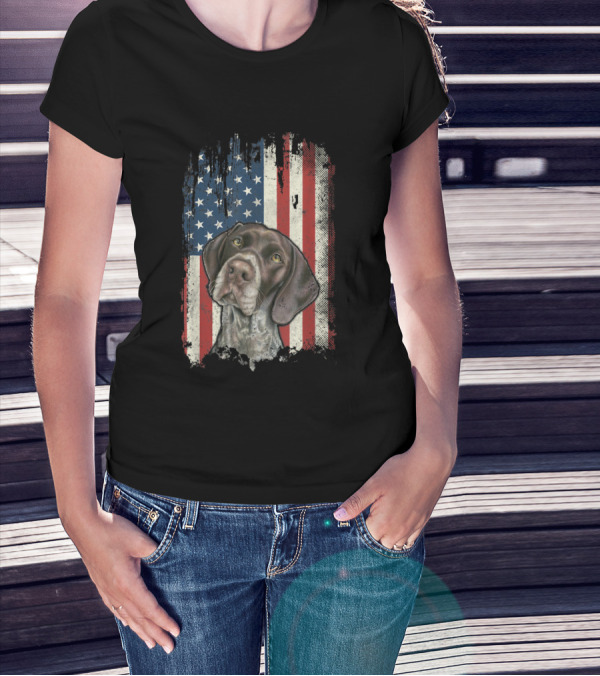 German Shorthaired Pointer USA American Flag GSP T-Shirt