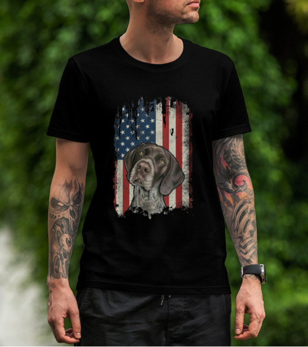 German Shorthaired Pointer USA American Flag GSP T-Shirt