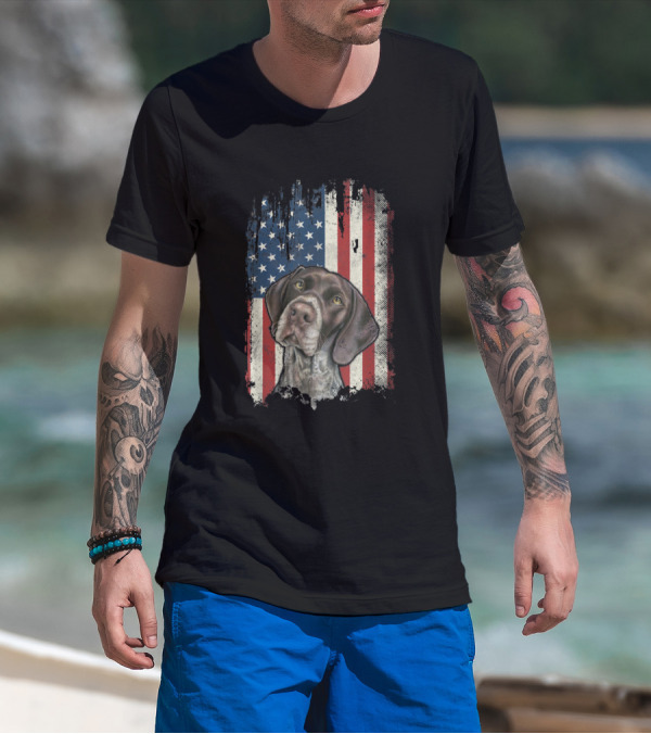 German Shorthaired Pointer USA American Flag GSP T-Shirt