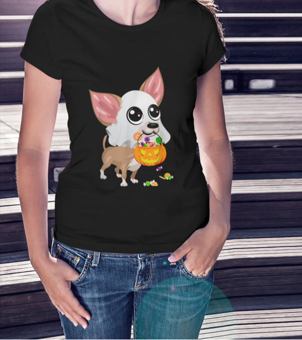 Chihuahua Ghost Boo Pumpkin Halloween Candy Treats T-Shirt