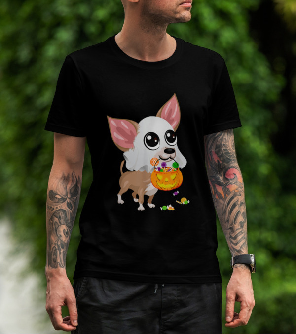 Chihuahua Ghost Boo Pumpkin Halloween Candy Treats T-Shirt