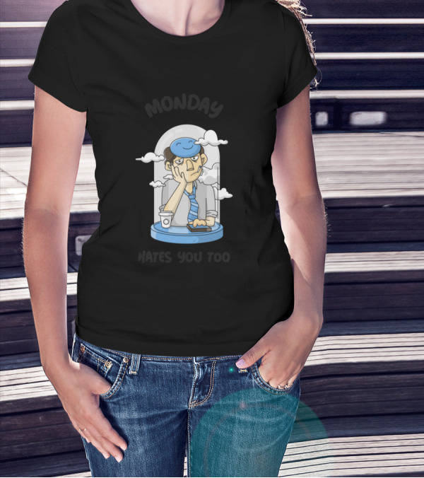 Monday Hates You Too Coffee Cloud Character T-Shirt