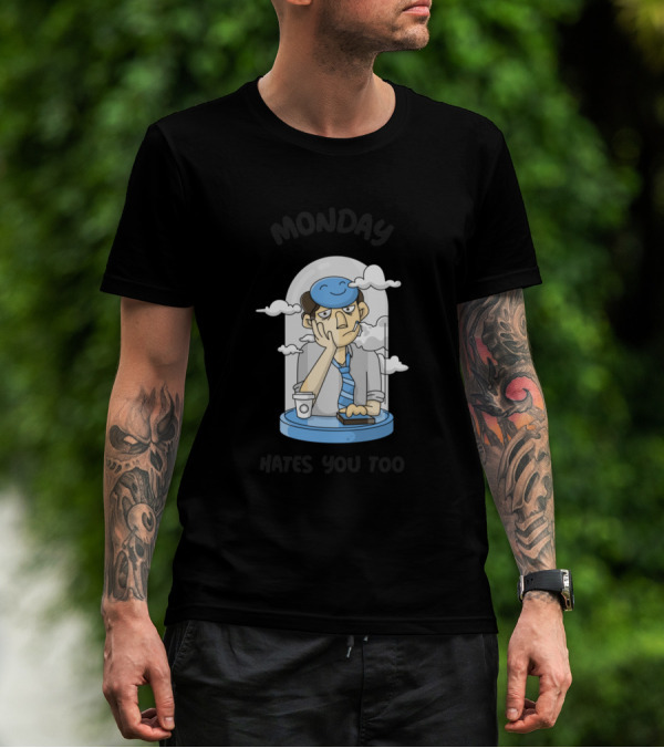 Monday Hates You Too Coffee Cloud Character T-Shirt