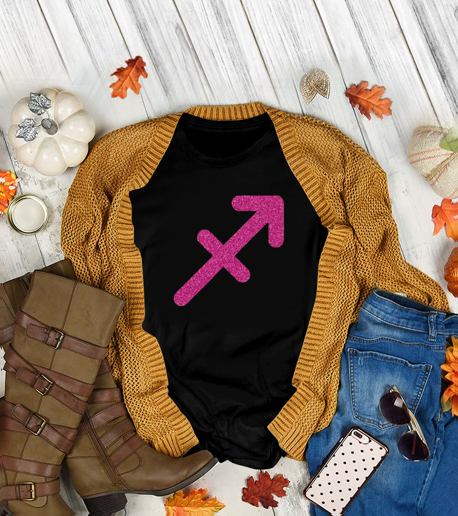Pink Glitter Sagittarius Zodiac T-Shirt