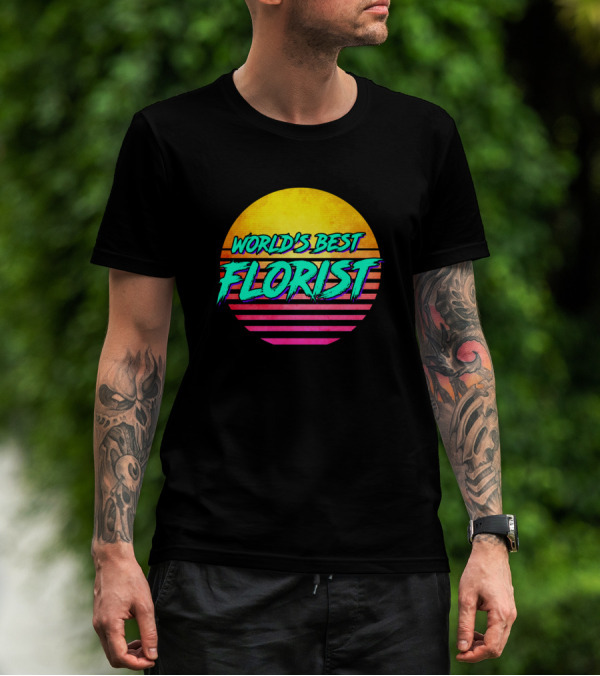 World's Best Florist Retro Sunset Stripes T-Shirt