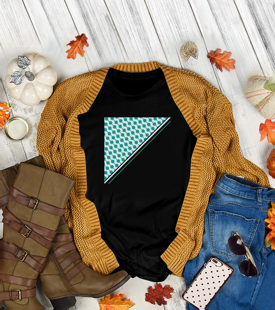 Geometric Abstract Blue Circles and Black Diagonal Contrast T-Shirt