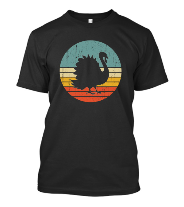 Retro Turkey Silhouette Against Colorful Sunset Stripes T-Shirt