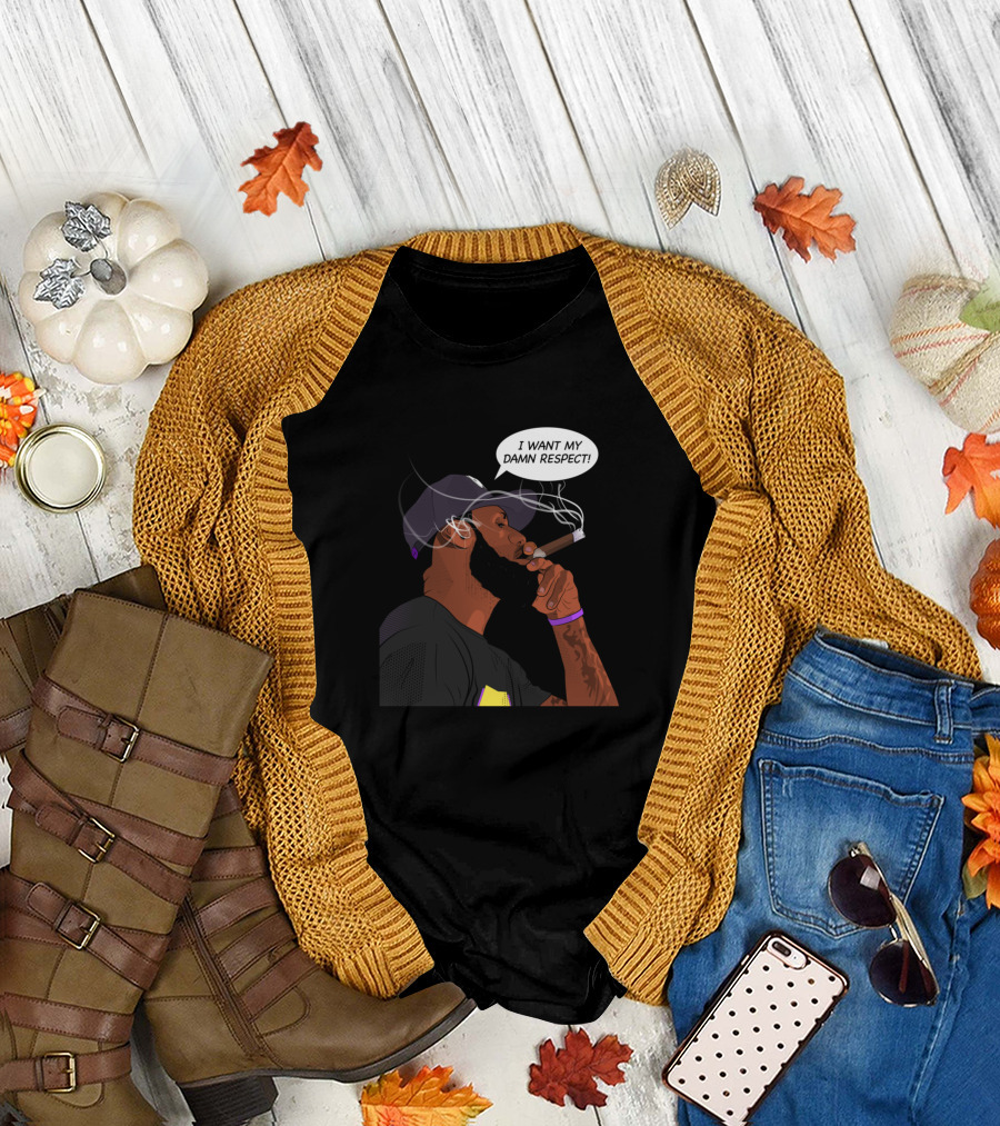 I Want My Damn Respect Smoking Cigar Black Hat Bearded Man T-Shirt