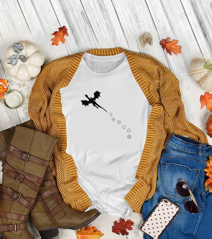 Dices And Dragon Silhouette with Flying Dice Trail T-Shirt