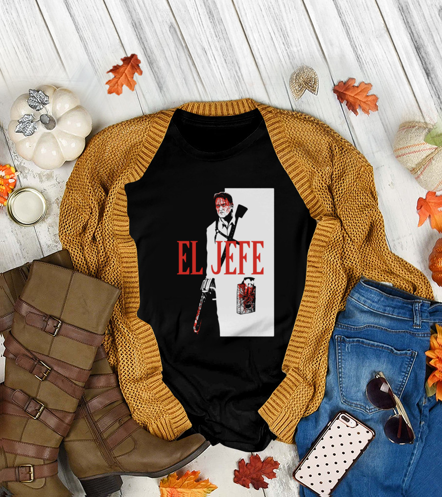 El Jefe Chainsaw Hero with Axe and Dismembered Creature T-Shirt