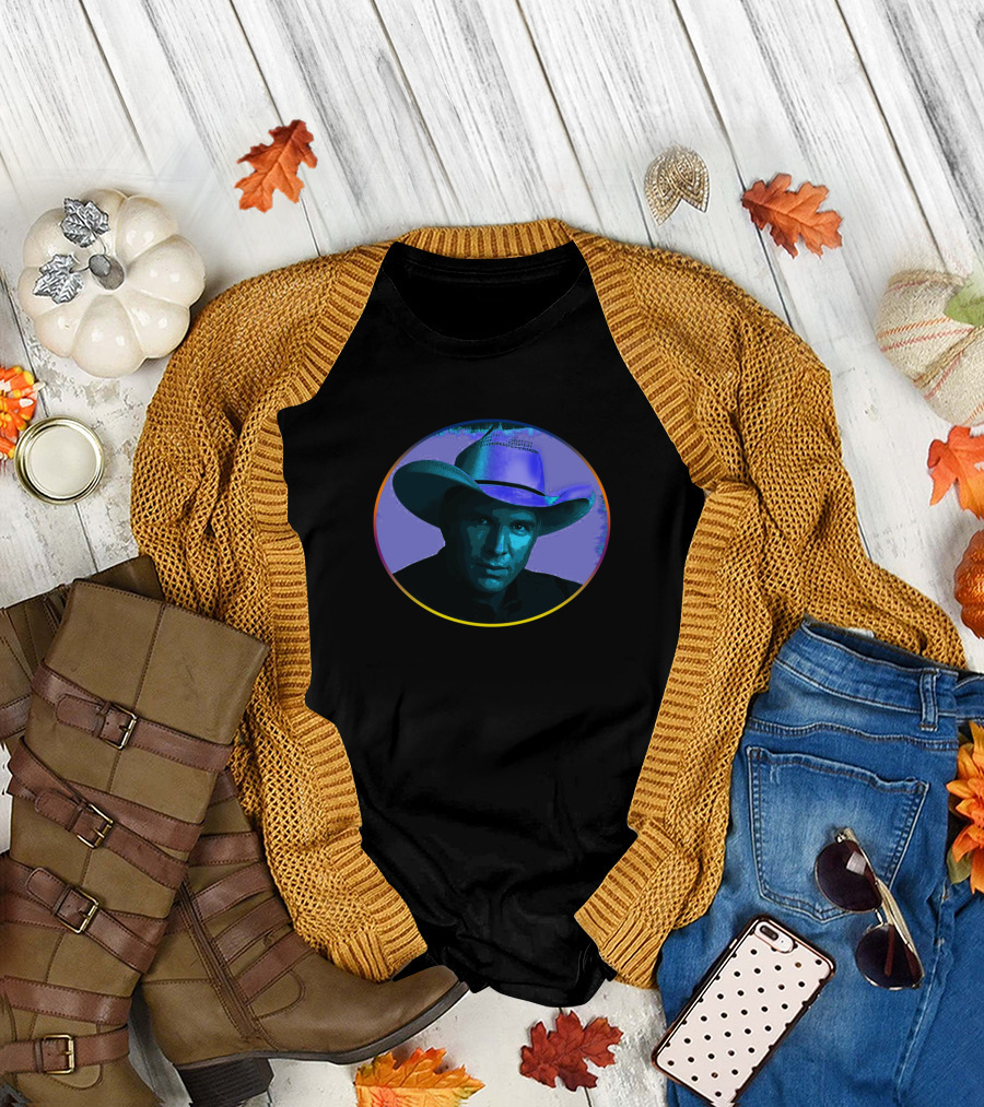 Garth Brooks Cowboy Hat Blue and Purple Tones T-Shirt
