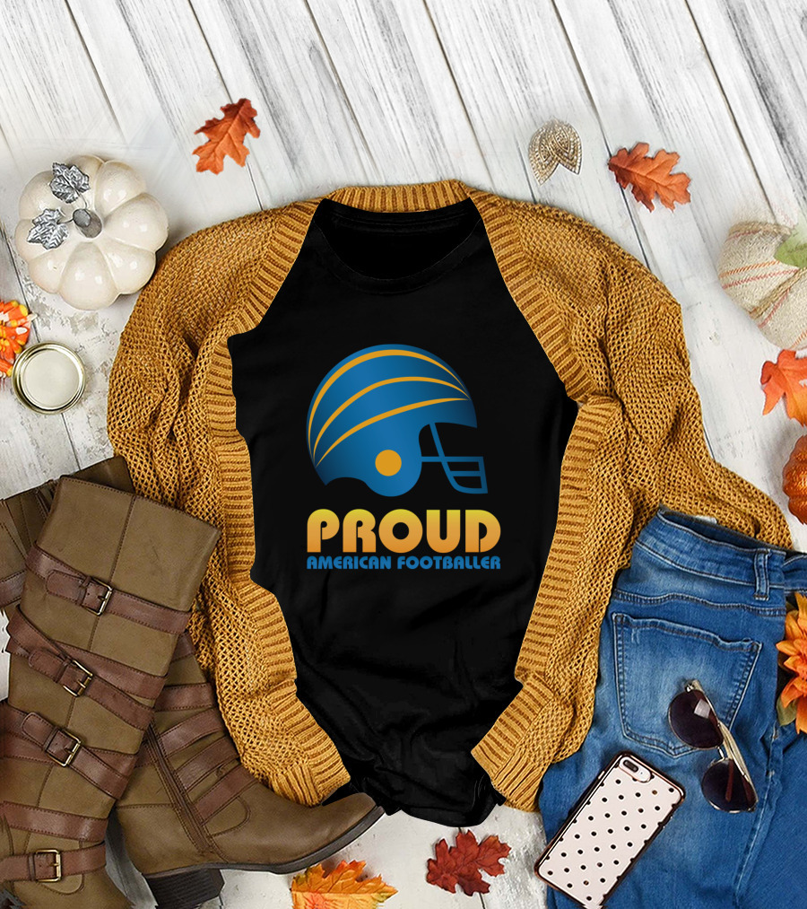 Proud American Footballer Blue Helmet T-Shirt