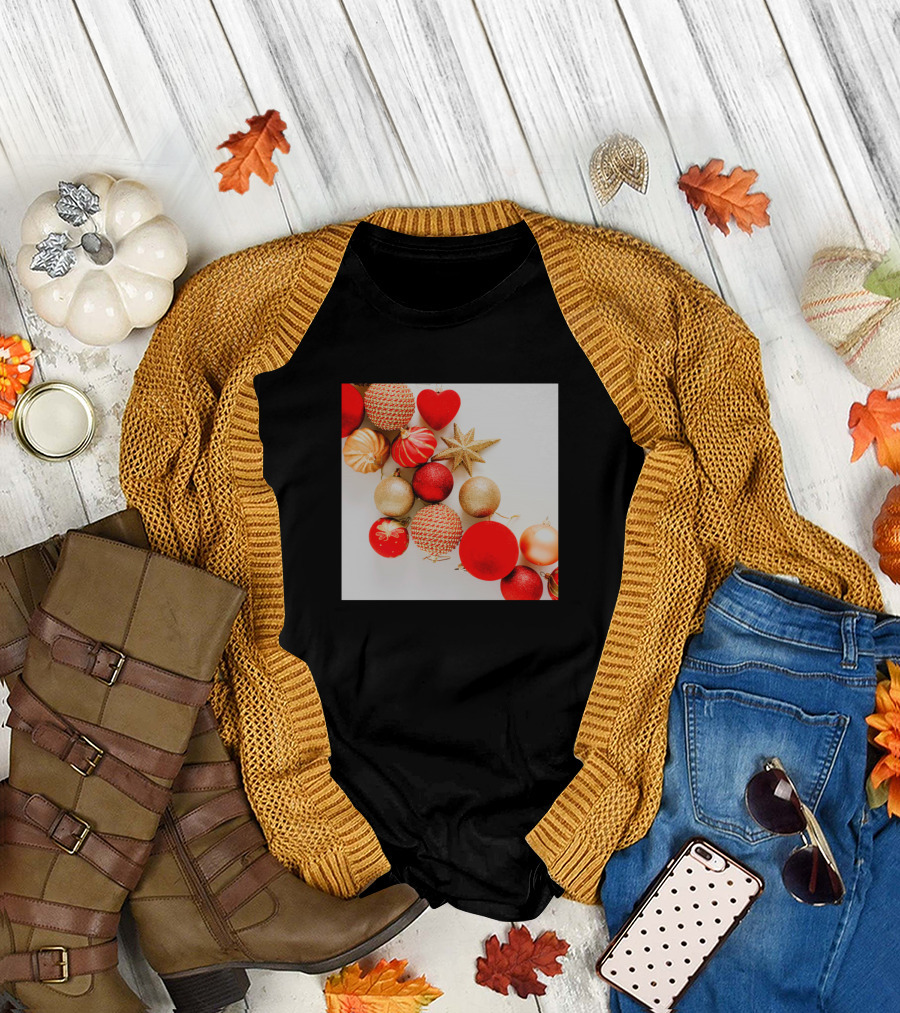 Shiny Red and Gold Christmas Tree Ornament Collection T-Shirt