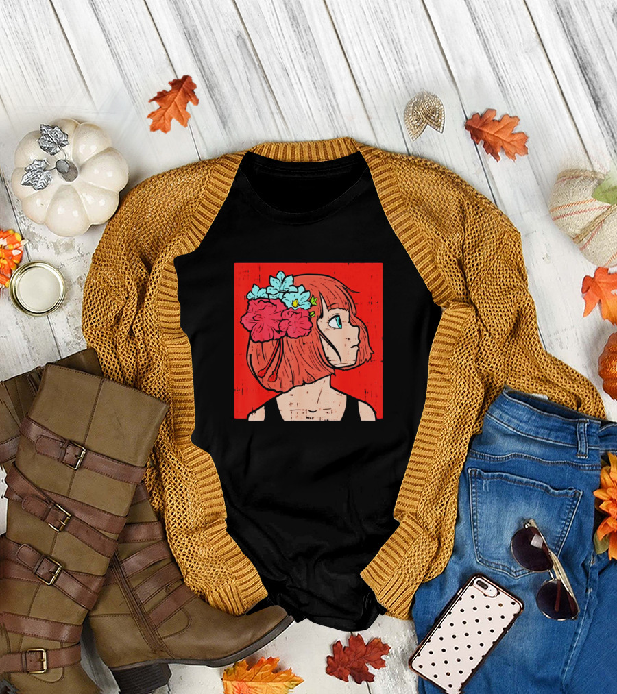 Anime Girl Kawaii Japanese Manga Flower Aesthetic T-Shirt