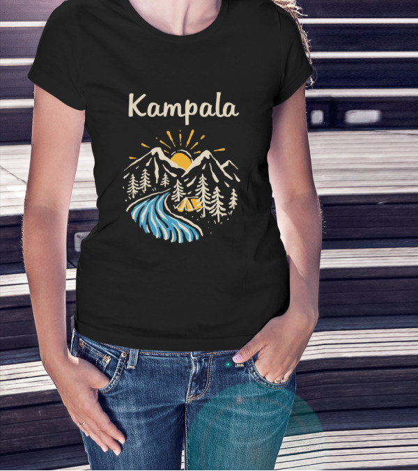 Kampala Scenic Mountains Sunrise Camp River Scene T-Shirt