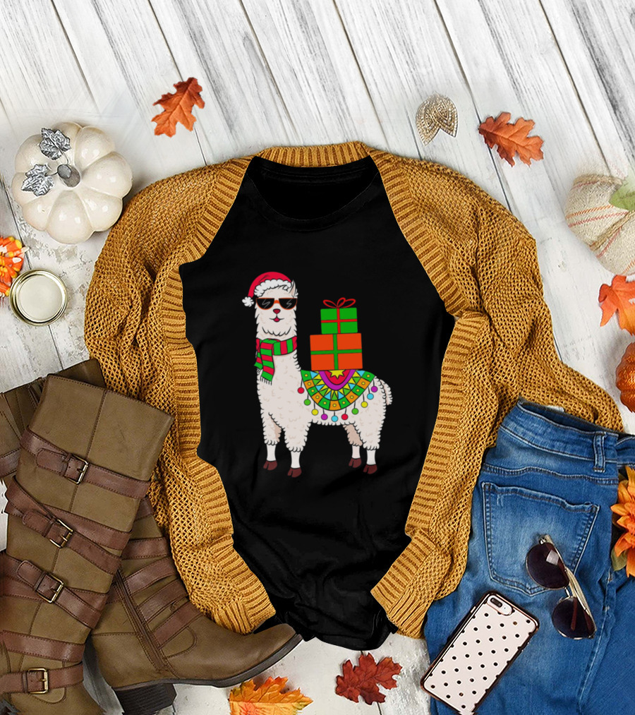 Llama Christmas Alpaca Xmas Hat Gift Present Scarf Sunglasses T-Shirt