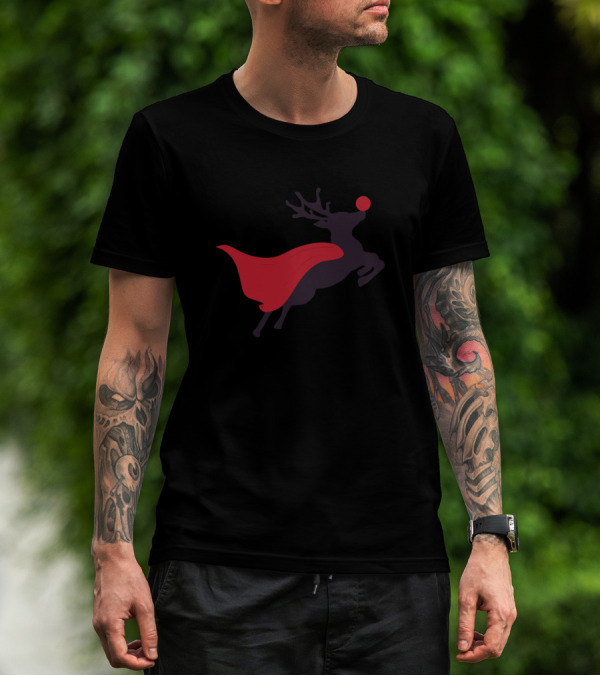 Reindeer Red Nose Superhero Cape T-Shirt