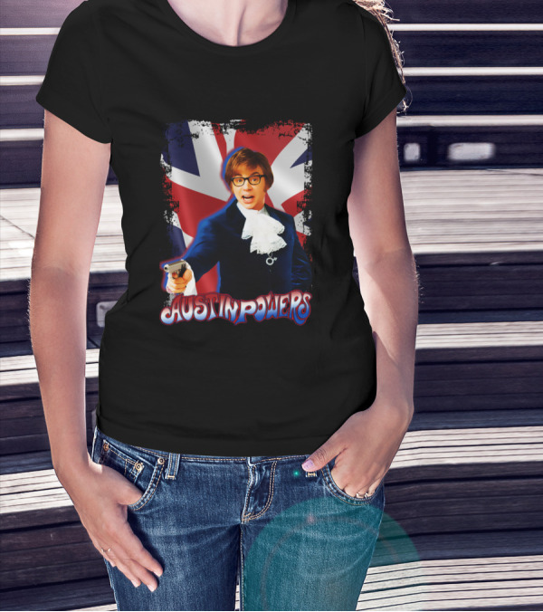 Austin Powers British Flag Gun Pose T-Shirt