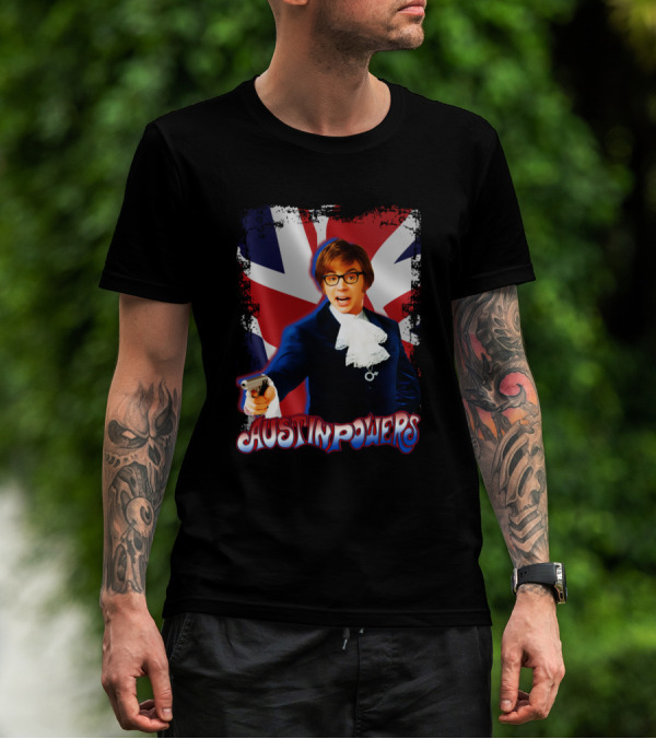 Austin Powers British Flag Gun Pose T-Shirt
