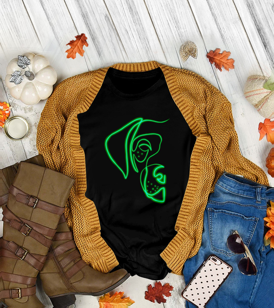 Dog Neon Green Glowing Style Illuminated Outline T-Shirt