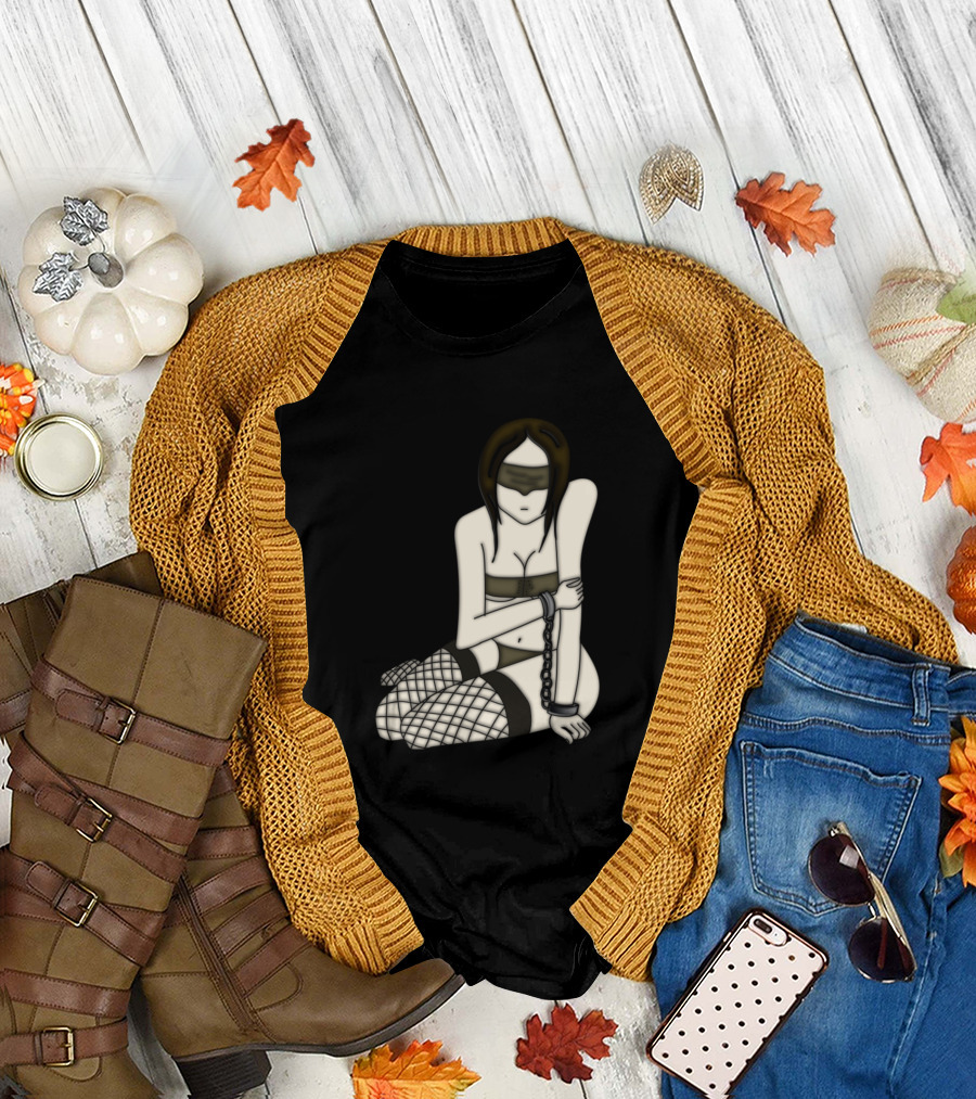 Girl In Chains Blindfolded Fishnet Lingerie T-Shirt