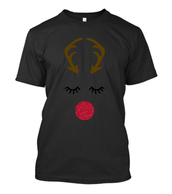 Rudolph Reindeer Antlers Glittery Red Nose T-Shirt