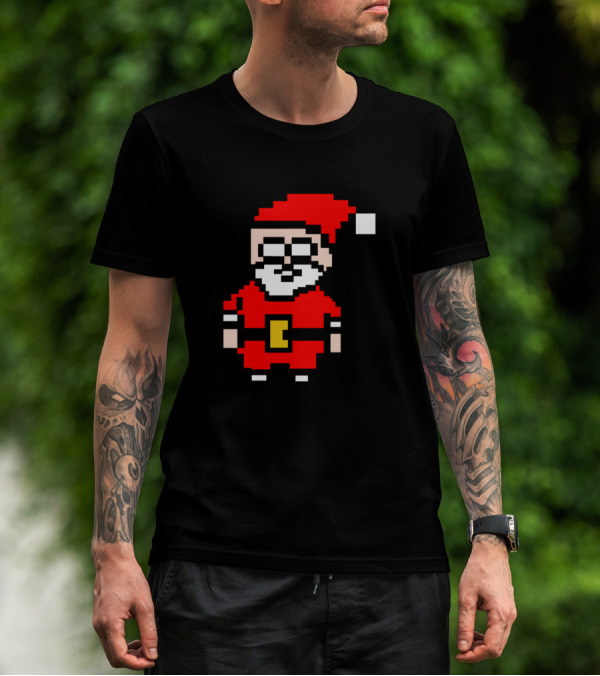 Retro 8Bit Santa Claus Pixel Art Christmas Holiday Gaming T-Shirt
