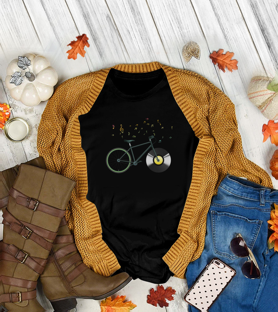Biking CD Music Bicycle Vinyl Record Notes T-Shirt