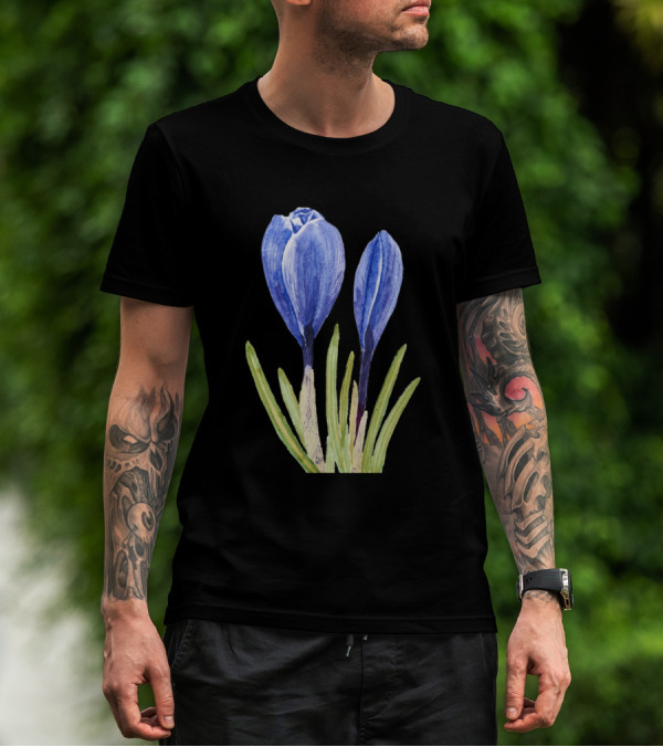 Blue Crocus Buds Watercolor T-Shirt