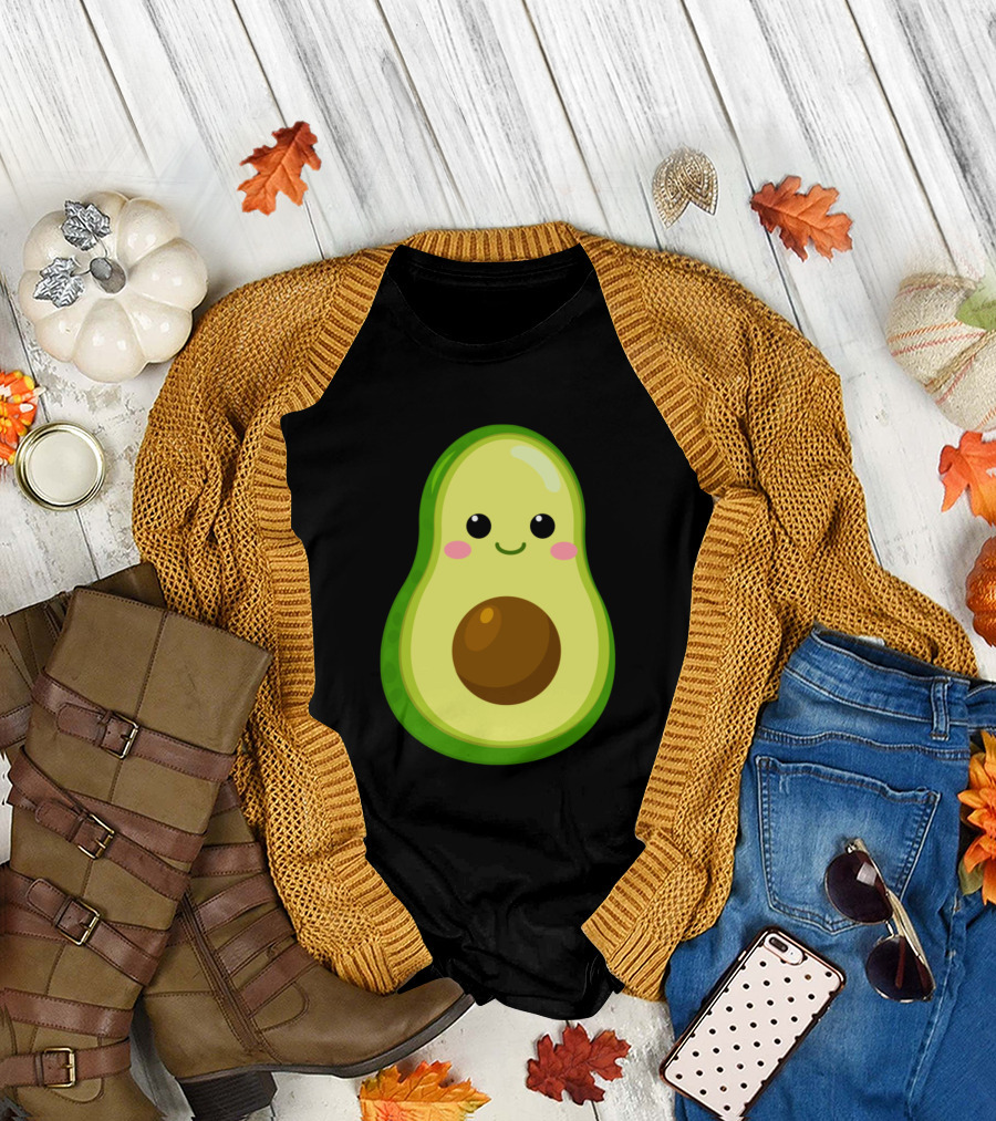 Adorable Smiling Avocado Slice Kawaii T-Shirt