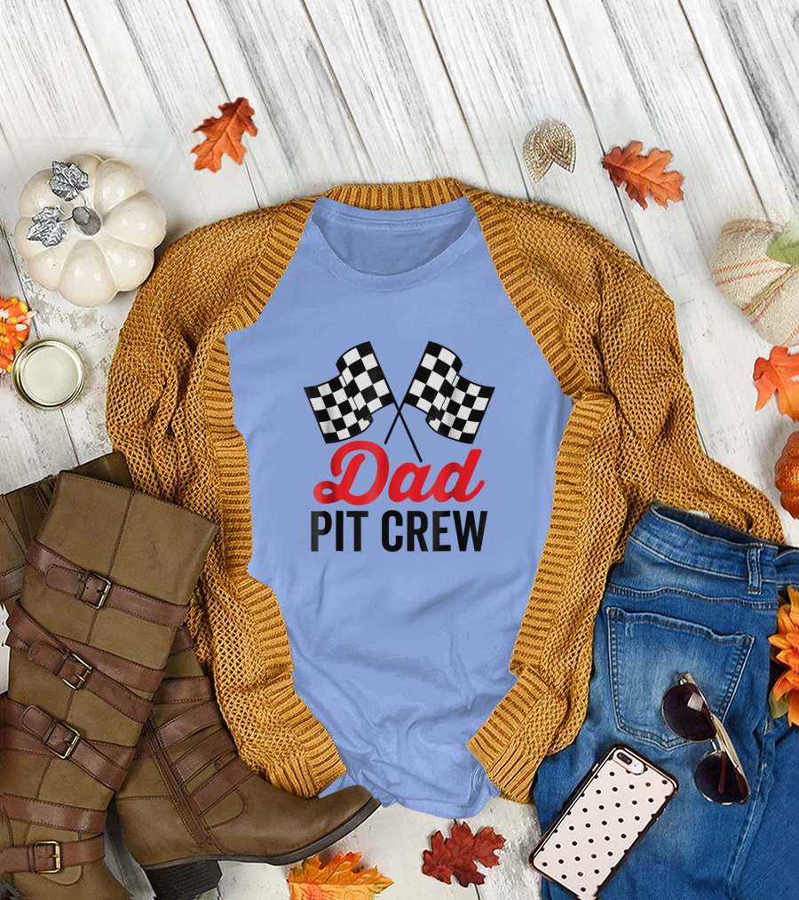 Dad Pit Crew Racing Checkered Flags T-Shirt