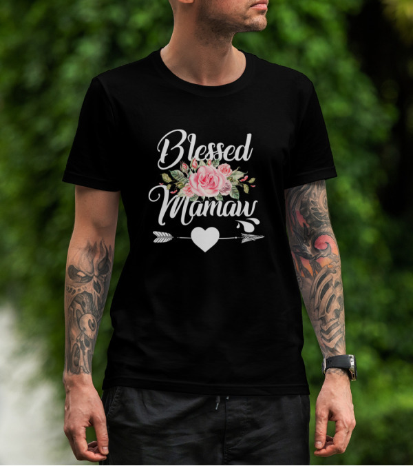 Blessed Mamaw Floral Roses Heart Arrow T-Shirt
