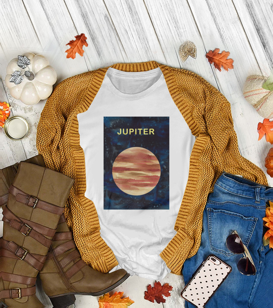 Jupiter Planet Watercolor Space Art Blue Galaxy T-Shirt