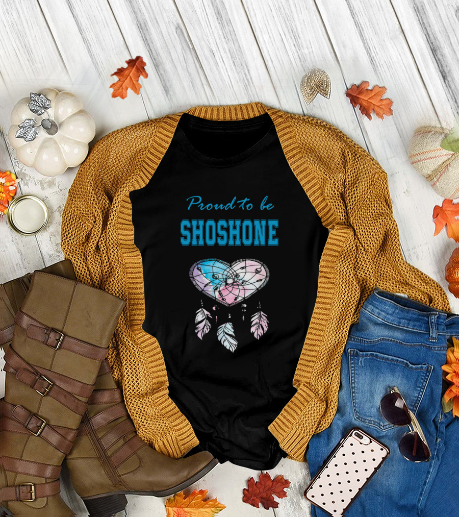 Proud to Be Shoshone Heart Dreamcatcher and Three Feathers T-Shirt