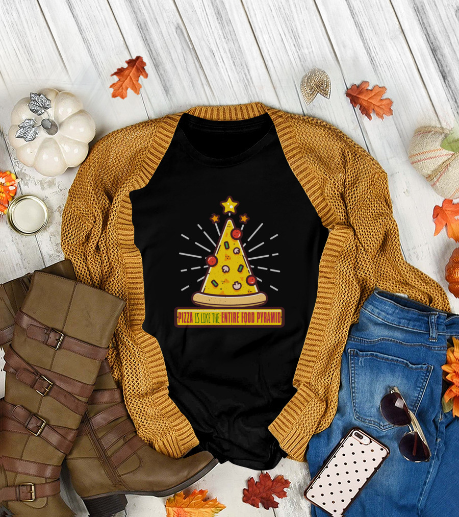 Pizza Is Like the Entire Food Pyramid Star Topped Slice with Toppings T-Shirt