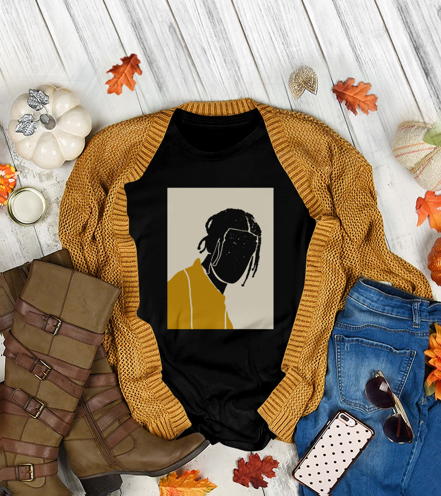 Braids Minimalist Silhouette Art in Yellow and Black T-Shirt