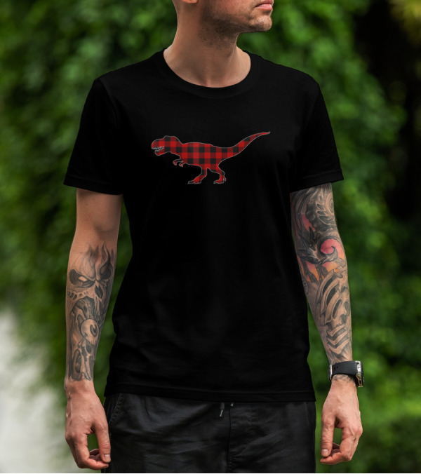 Christmas Plaid Dinosaur Rex Trex Dino T-Shirt