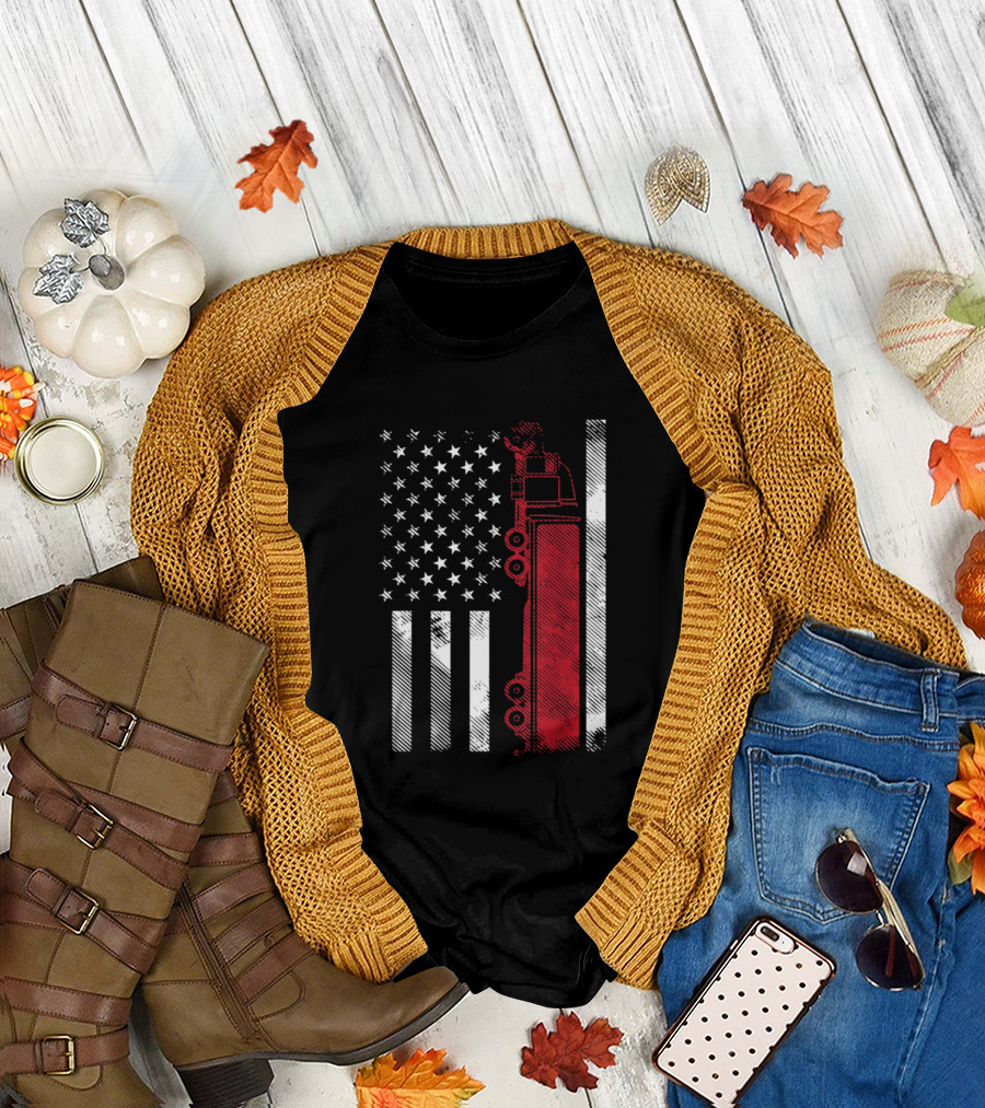 American Flag 18 Wheeler Semi Truck US Trucker T-Shirt
