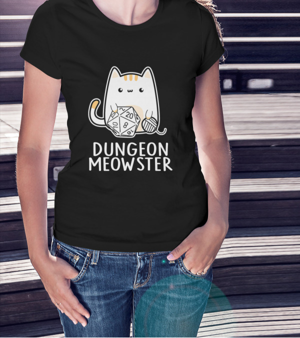 Dungeon Meowster Cute Cat With D20 Dice Dungeons And Dragons T-Shirt