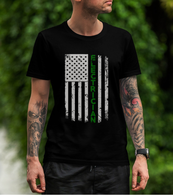 Proud Electrician American Flag Pride T-Shirt