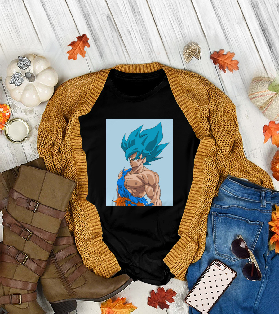 Super Saiyan Blue Goku Powerful Anime Warrior Transformation T-Shirt