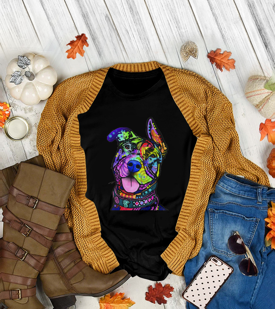 Dogs Funny Pitbull Dog Lovers Colorful Artistic Pop T-Shirt